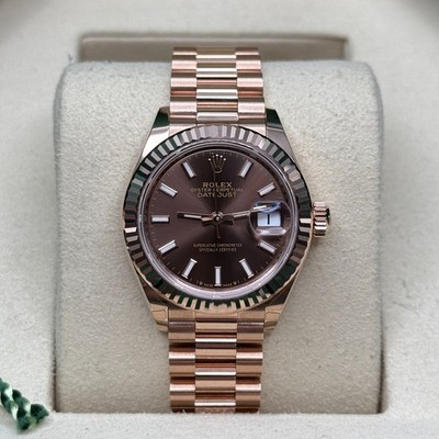 Rolex Lady-Datejust 28 NEW 2026 Chocolate Index 18K Rose Gold Fluted President
