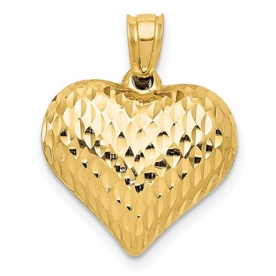 10K Gelbgold poliert & strukturiert 3-D Herz Charm Anhänger