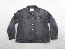 Ashley Vintage Charm Black Stretch Distressed Denim Jean Jacket Womens Size L