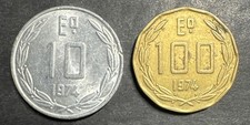 Chile 1974 Lot Of 2 Coins 10 100 Escudos World Foreign Coins