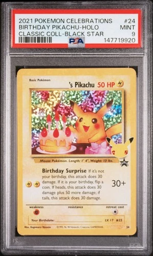 2021 POKEMON CELEBRATIONS CLASSIC COLLECTION  #24 BIRTHDAY PIKACHU-HOLO PSA 9