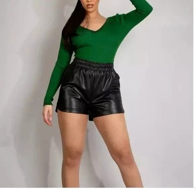Neue schwarze Damen Ledershorts. Echtes Lammfell High Waist Leder Shorts 34