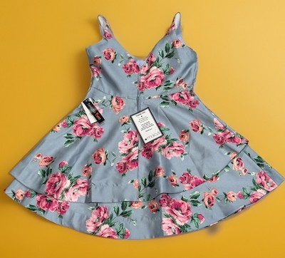 Women s / Junior Teeze Me Beautiful Flower Pattern And Baby Blue Dress SZ 13/14
