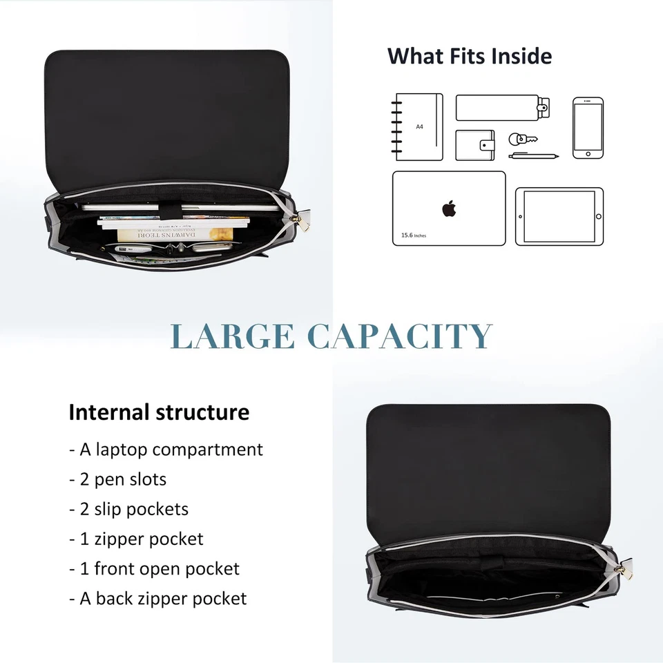 Bolso para Laptop para Mujer Cuero Vegano Mensajero Cartera Moda Maletín Mochila... Foto 4 de 4