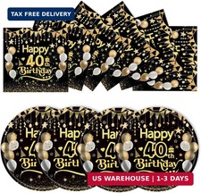 50Pcs 40th Birthday Party Paper Plates Napkins Set Birthday Decorations