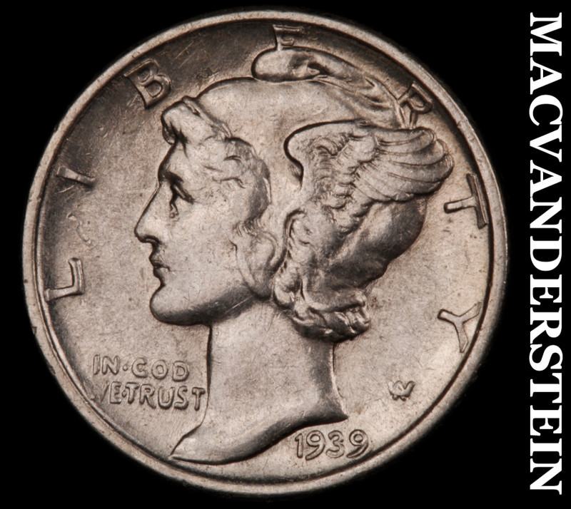 1939 Silver Mercury Dime - Scarce  Extra Fine  Better Date  No Reserve  #M559