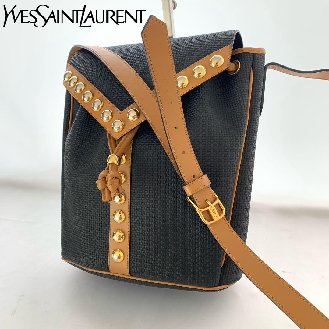 Borsa a tracolla vintage Yves Saint Laurent nera beige elegante design YSL