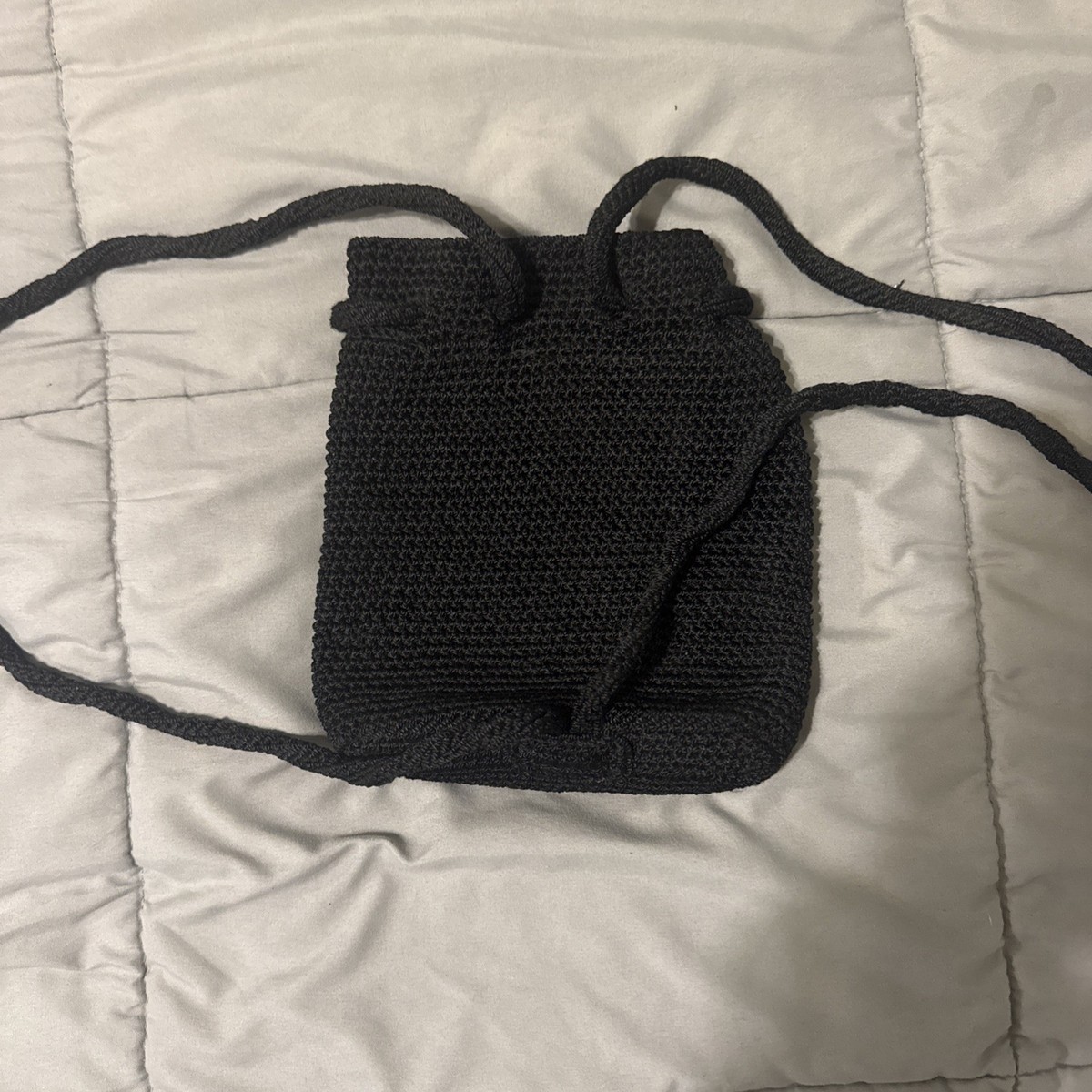 THE SAK Black Crochet Bucket Bag Backpack Drawstring Tote  display picture 2