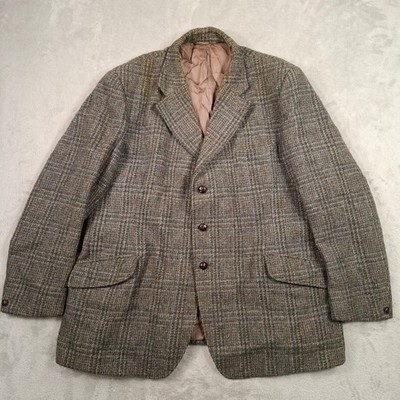 Harris Tweed Woll Sakko Herren 46R Grün Dunn Co Blazer Jagd Hacking Karo