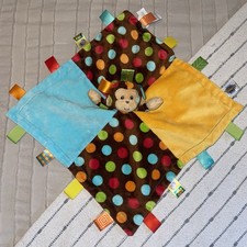 Taggies Monkey Polka Dot plush head satin back tags Lovey Security Blanket