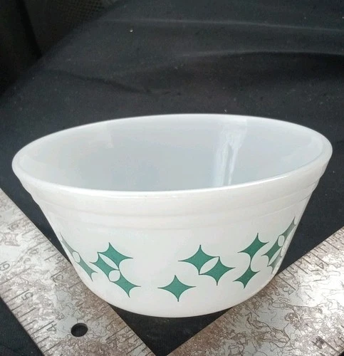 Federal Milk Glass Turquoise Atomic Star Diamond Bowl Mid Century Vtg 6 Inch