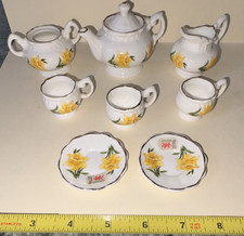 Wales Porcelain Miniature Floral Tea Set, 7-Piece, White Yellow Green Gold