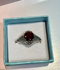 VTG Sterling Silver Ring With Dark Red Garnet Stone, Size 7 3/4 (7.75)