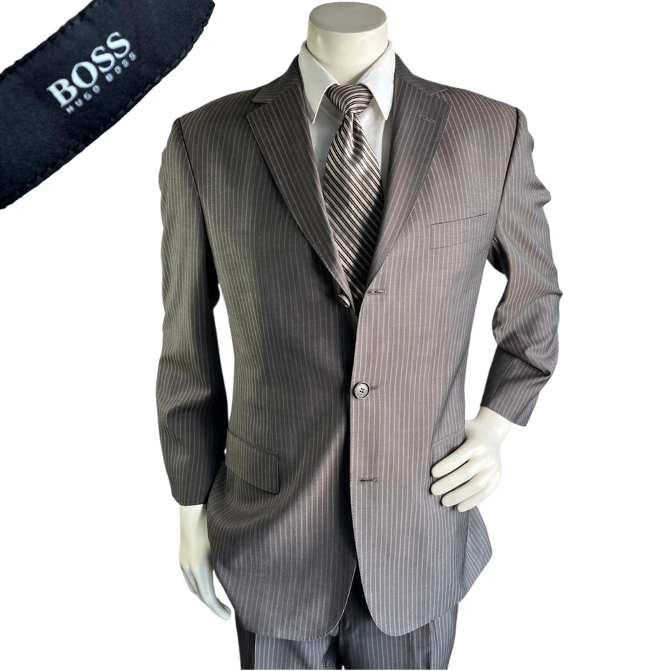 Hugo Boss Guabello Super 130s Men 2pc Suit 40S 32x30 Pinstripe Rossellini Cinema - Image 2 of 4