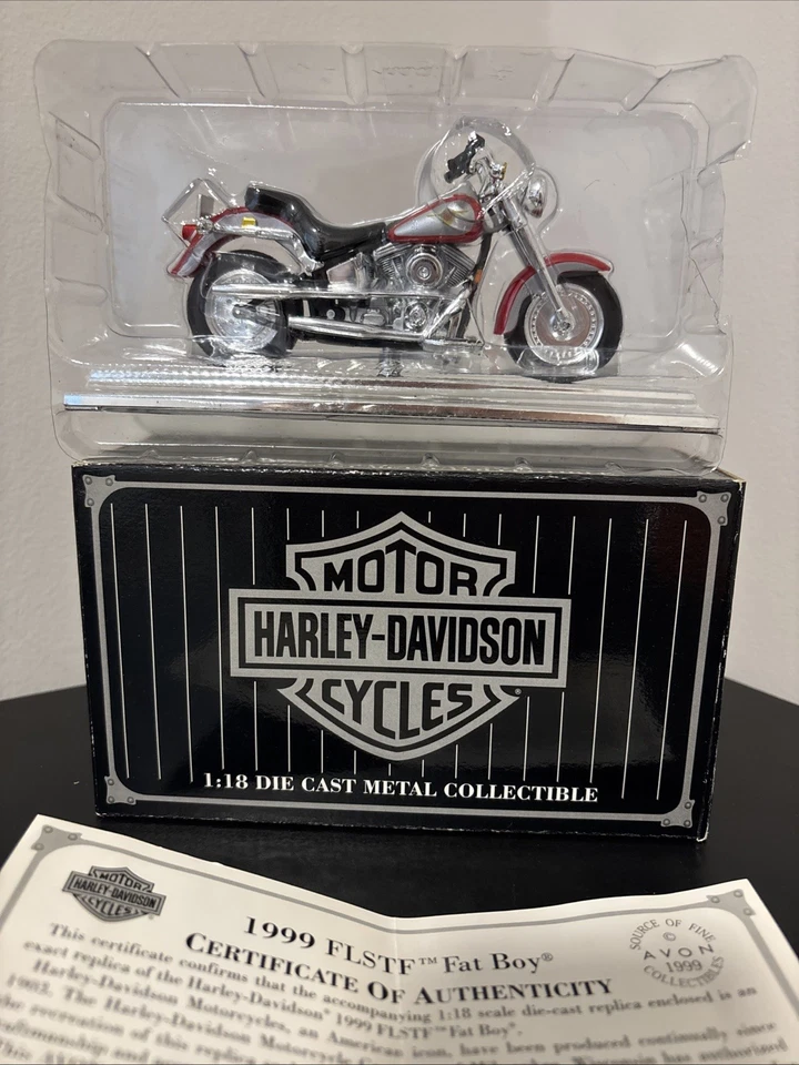 Harley Davidson Fat Boy Maisto escala 1/18 rojo/plateado FLSTF de colección nueva en caja con certificado de autenticidad Foto 3 de 4