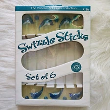 Venezia Art Glass Collection Cocktail Stir Swizzle Sticks Sea Ocean Dolphins New