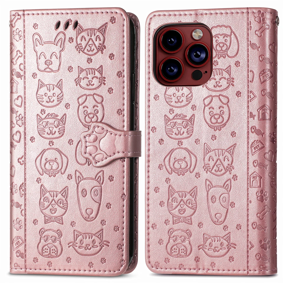 For Various Phone Cute Cat Dog Leather Wallet Case Card Flip Stand Cartoon Cover - Image 2 of 4