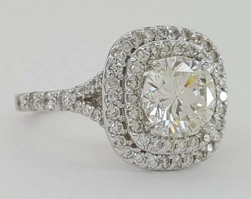 Gold Round Cut Diamond Double Halo Engagement Ring 1.76 ct 14K White Rtl $13,000 - Picture 7 of 11