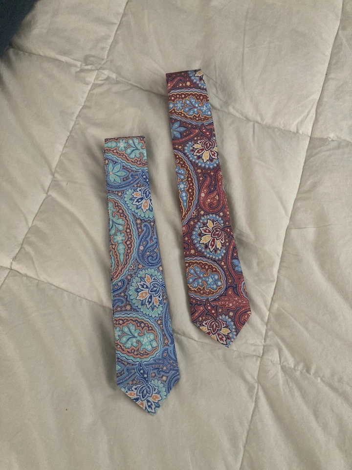 Corbata Croft&Barrow / Cachemira Naranja y Azul / 100% Seda / L-56 pulgadas y W-3 pulgadas 2 corbatas Foto 2 de 4