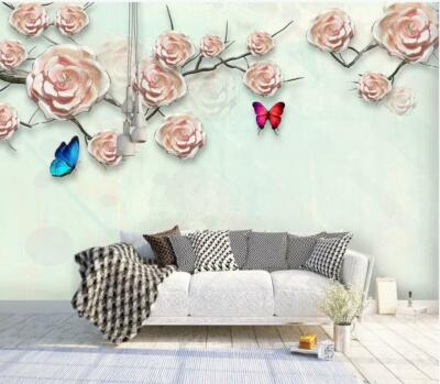 3D Rose Butterfly 38417NA Wallpaper Wall Murals Removable Wallpaper Fay