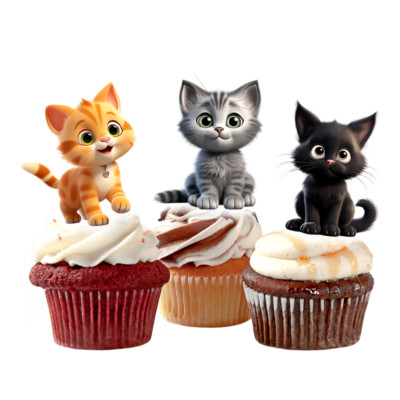 Katzen Niedlich Cupcake Topper Party Deko Essbar Geburtstag Feier Stand Up Kätzchen