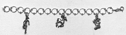 925 Sterling Silver 3 Charm Bracelet - 7" (Jew-095)