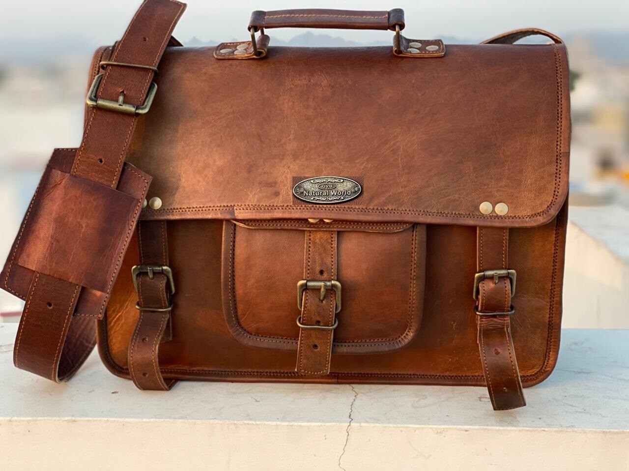 Hombre Cartera de Cuero Portátil Bolsa Mensajero Maletín ( Viaje Oficina)