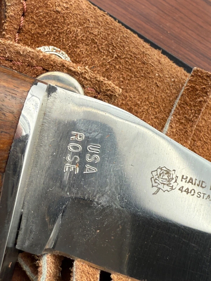 Cuchillo de borde de arrastre vintage hecho a mano por Rose EE. UU. personalizado con mango de madera--792,25 Foto 3 de 4