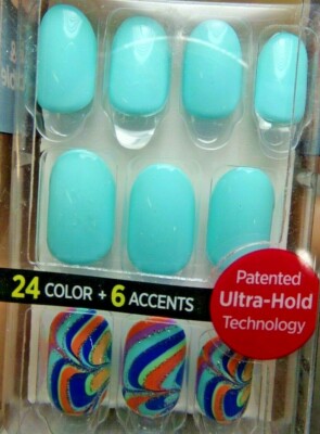 IMPRESS Press-on Nails OVAL SHAPE Short, Shiny - Turquoise Marble