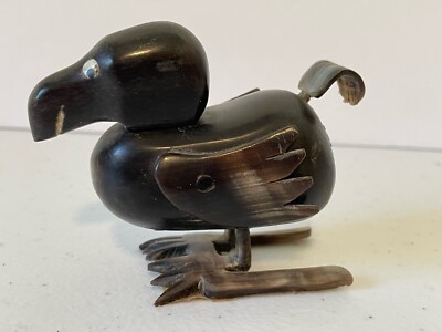 Vintage carved dodo bird Pt. Louis Mauritius black bone hoof ? souvenir handmade