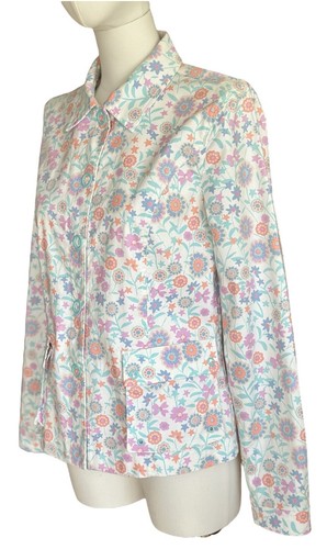 Sigrid Olsen White Floral Collared Snap Up Jacket with Pockets Women's Sz S - Picture 6 of 11