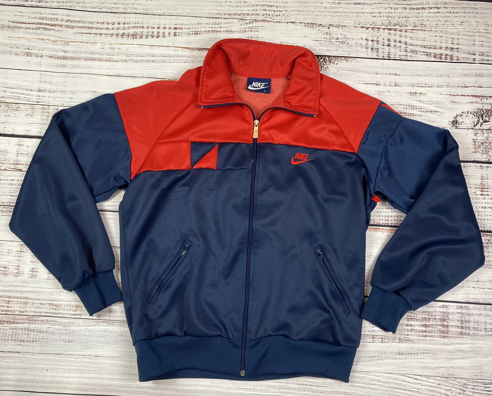 SACAI X NIKE Giacca Bomber Vintage Anni 70 80 Originale Nike Blu Tag Track Warmup Colorblock Tg L