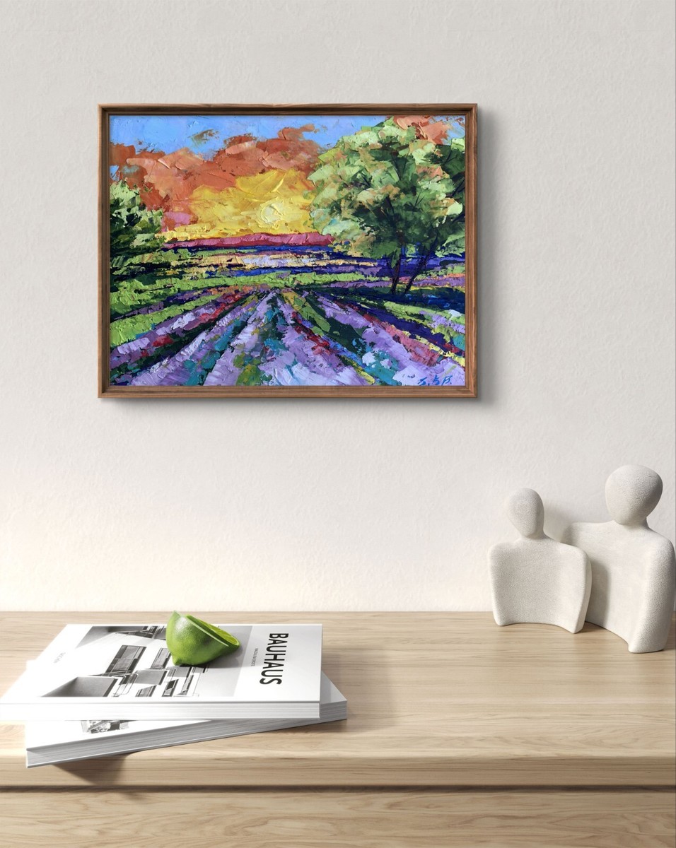 Oil Painting Sunset In The Field V. Zadorozhnya Unframed Original