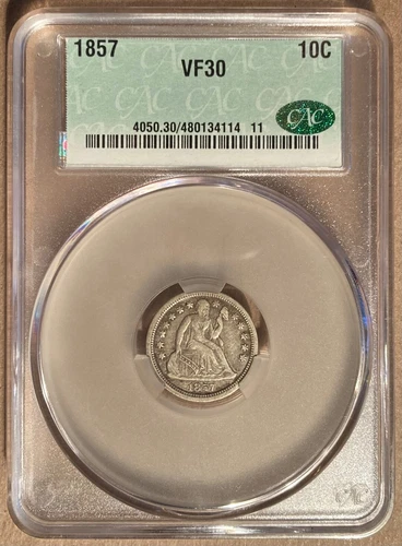 1857 CAC VF30 Liberty Seated Dime 10c