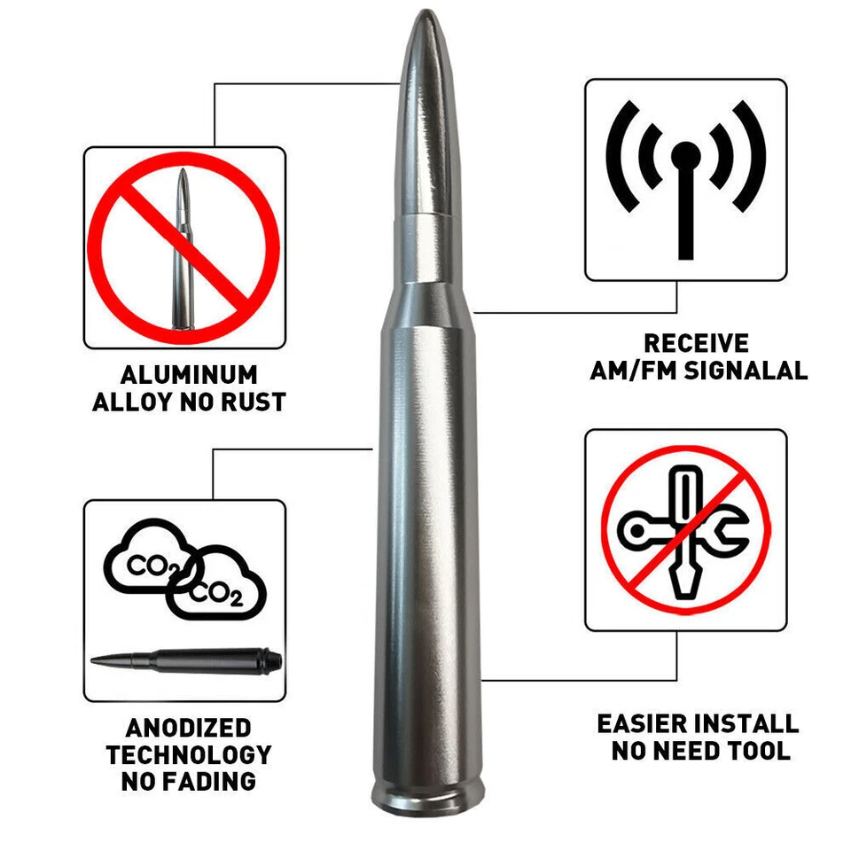 ANTENA BALA ALUMINIO CROMADO 50 PULGADAS PARA FORD DODGE Y RAM 1500 2500 3500 4500 Foto 3 de 4