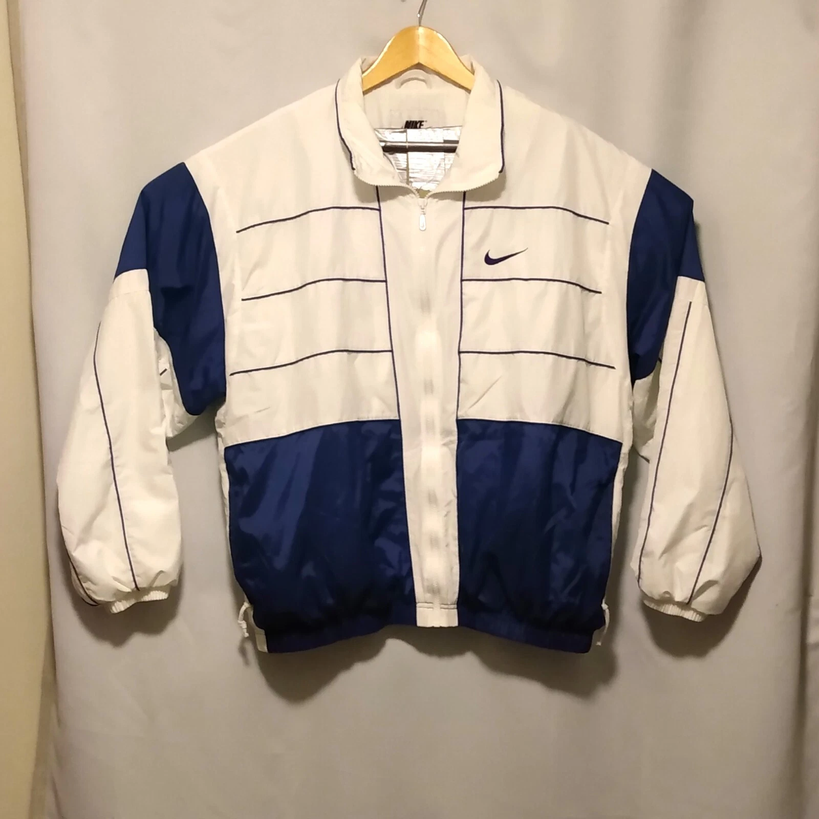 Nike Windbreaker Mens XL Track Jacket White Navy Vented Parachute Style