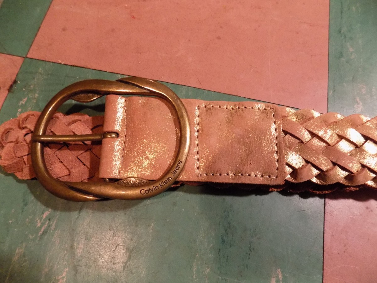 Calvin Klein jeans, gold woven wide leather statement belt Calvin Klein Leather Gold Belts for Women for sale | eBay main image 2