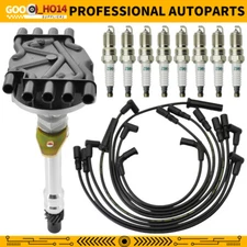 Ignition Distributor & Spark Plugs & Wires Set For GMC Cadillac Chevrolet OEM