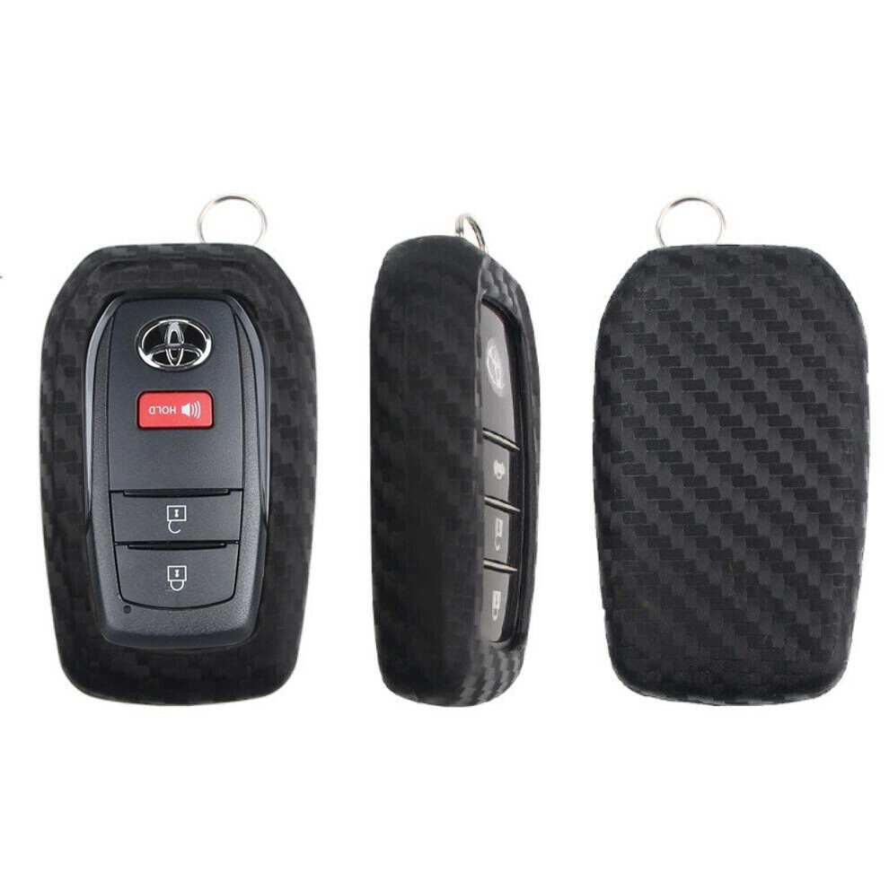 SANRILY Carbon Fiber Pattern 4 Button Key Cover Case Fit For Toyota Corolla Cross LE 2024 Highlander Crown 2023 Land Cruiser Venza RAV4 Tundra Keyless Luminous Key Shell With Keychain Silver - Foto 3