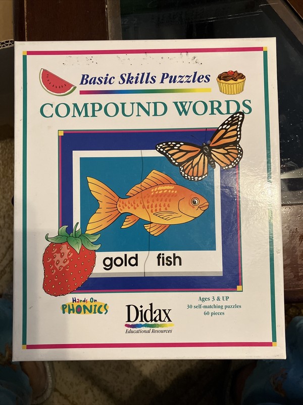 Didax Basic Skills Puzzle Set - Compound Words - 30 Self-Matching Puzzles