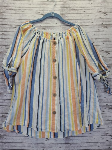 CATO Off Shoulder Linen Top Womens  Sz 14/16 Beach Coastal