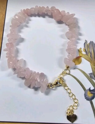 Elegantes Rosenquarz Armband mit 18 Karat Vergoldung - Hand Made in UK 