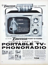 Emerson Port-O-Rama Portable TV Radio Phono Jack Miracle Vtg Magazine Print Ad