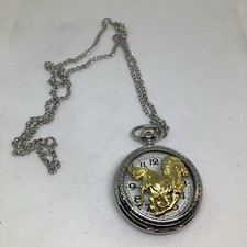New Shiny Silvertone Goldtone Horse Pocket Watch Necklace, Needs Battery