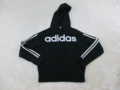 Adidas Sweater Girls Large Black Spell Out Pullover Hooded Kids Youth*