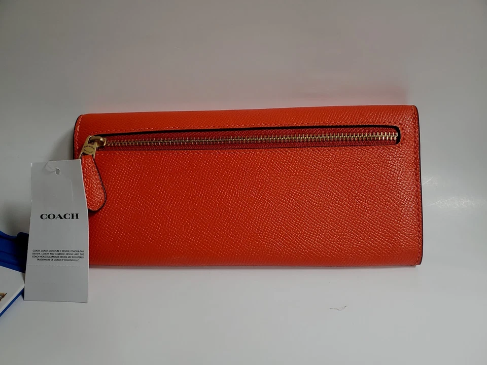Coach CH809 Wynn Sun Orange Cross Grain Leather Soft Envelope Wallet NWT $175 - Image 2 of 4