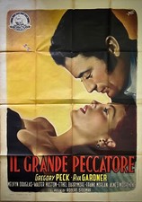 IL GRANDE PECCATORE-Manifesto affiche originale-4F-Gregory Peck,Ava Gardner-1949