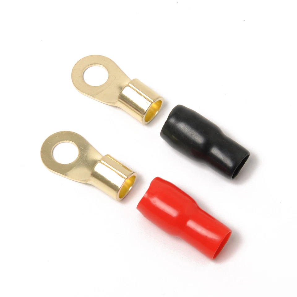 Cable de crimpado de alambre calibre 4 terminales de anillo dorado 10/20 piezas 4 AWG - botas negras/rojas 3/8" Foto 4 de 4
