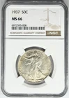1937 50c Walking Liberty Half Dollar NGC MS66 Gem BU Walker Stunning Luster WOW