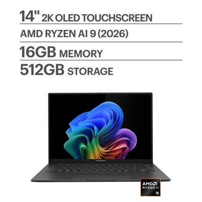 ASUS - Zenbook 14 14'' 2K OLED Touch Screen Laptop - AMD Ryzen AI 9 465 2026 -...